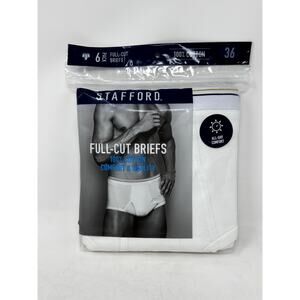 Stafford Men's Size 36 Full Cut Briefs 100% Cotton6-Pack New Unopened Package